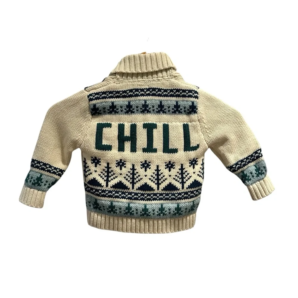Baby Gap Fair Isle Collared Cardigan Cream Blue‎ Size 18-24 months